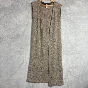 Skovhuus Taupe Boucle Knit Longline Open Front Vest Wool Mix Small Contemporay
